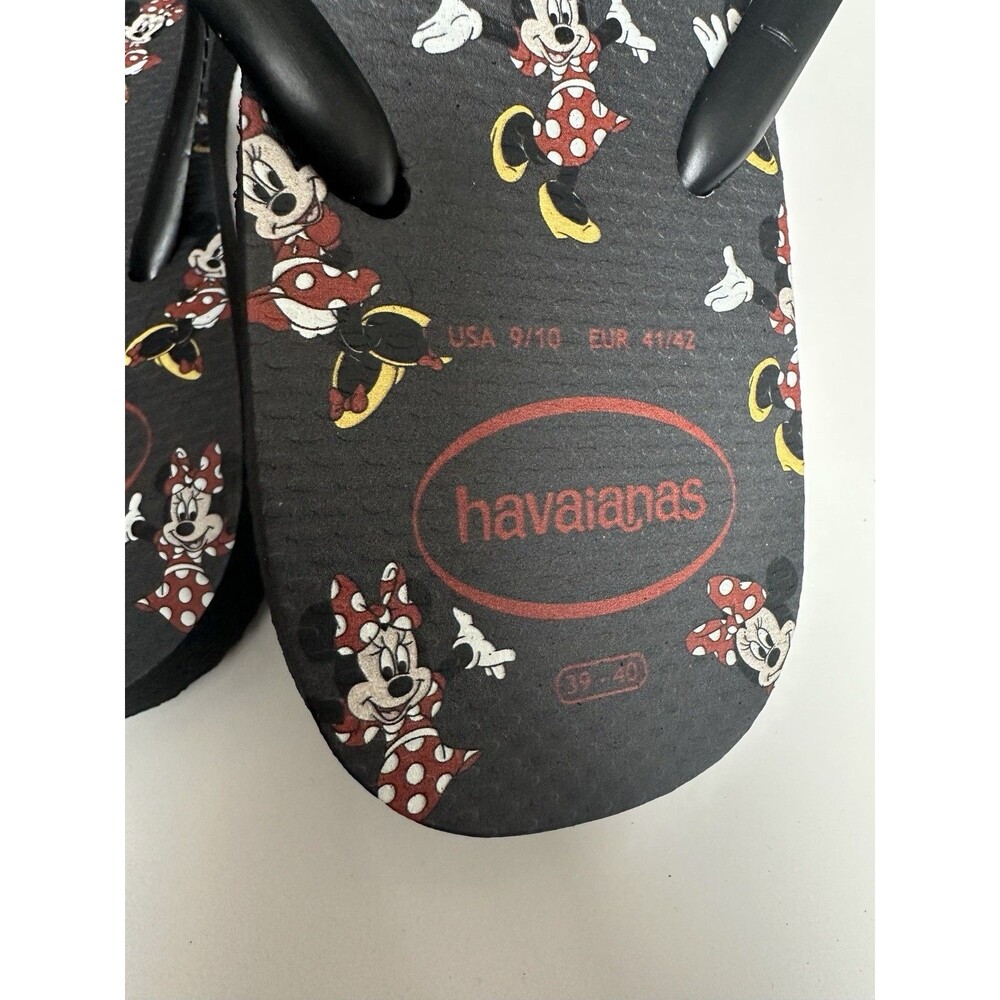 Havaianas Minnie Mouse Flip Flops Women’s 9/10 Metal Bow Charms Black Disney NWT - Picture 4 of 5